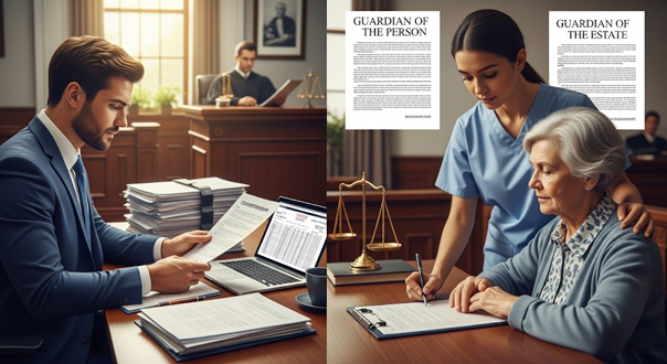 A smiling child in a yellow top playfully covers the eyes of both adults sitting beside her at a table with papers, books, and a laptop. The adults react with amusement in a cozy home setting.