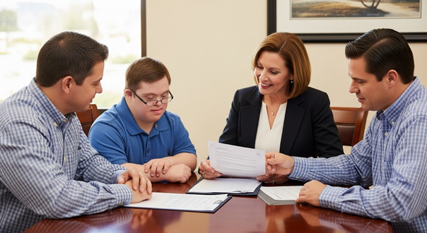 A woman and a man sit closely with a young girl between them. The adults appear comforting and supportive as the girl looks down with a thoughtful expression. The scene suggests a caring family moment.